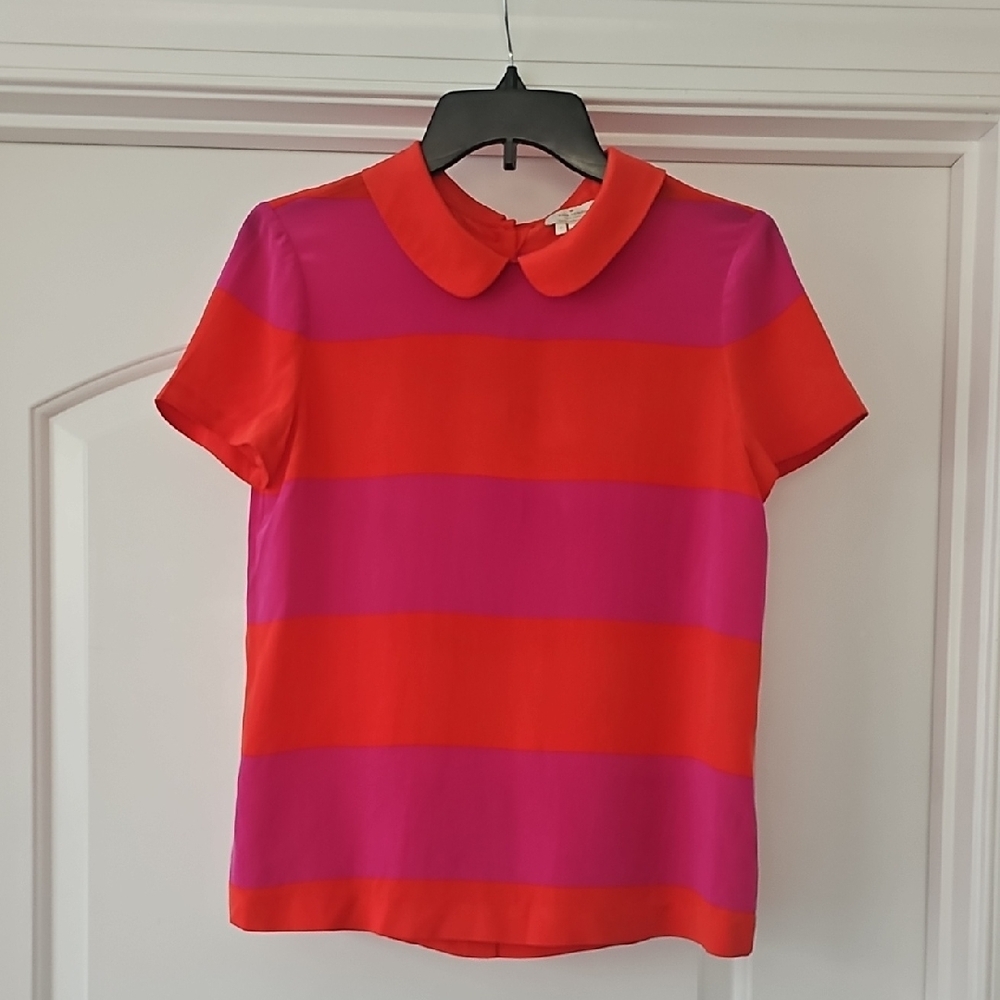 Kate Spade Orange and Pink Boxy Blouse with Peter Pan Collar - Picture 3 of 4